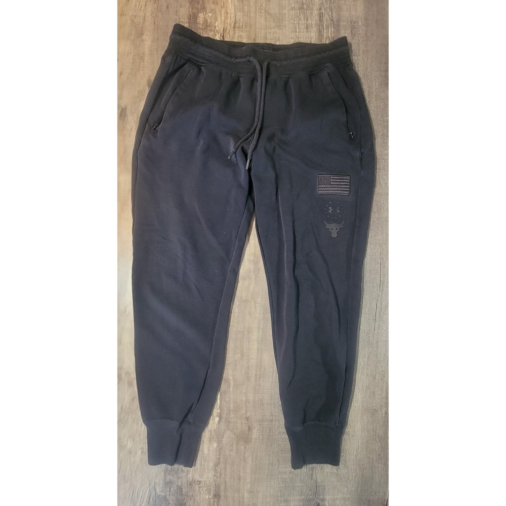 Under Armour Project Rock Pants Mens Small Black Track Sweatpants Joggers